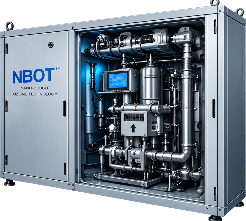 NBOT nano-bubble ozone treatment unit with its access door open.